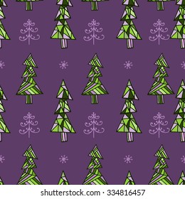 Holiday Christmas trees seamless pattern background.Vector illustration.