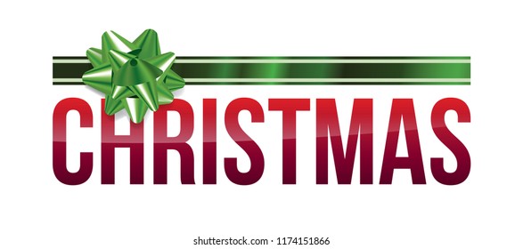 The holiday CHRISTMAS word art with a green shiny bow illustration. Vector EPS 10 available.