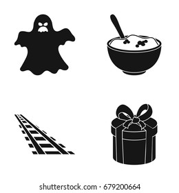 holiday, cinema, tourism and other web icon in black style. ribbon, decoration, gift icons in set collection.