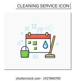 Holiday cleaning color icon. Spring cleaning. Sweeping, wiping.Cleanup calendar, schedule. House maintenance. Housekeeping concept. Isolated vector illustration