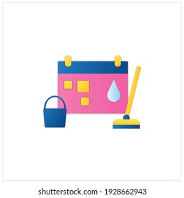 Holiday cleaning flat icon. Spring cleaning. Sweeping, wiping.Cleanup calendar, schedule. House maintenance. Housekeeping concept. 3d vector illustration