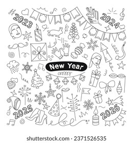 Holiday clipart sketch image. New Years Eve and Christmas. Doodles for decoration of holiday, event, celebration, festivity, party