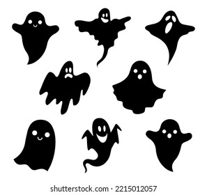 Holiday collection of scary ghosts for Halloween. Gothic halloween sticker pack as prints, patterns for graphic or fashion design.