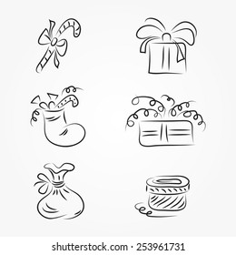 Holiday Collection. Set  of vector sketch gifts