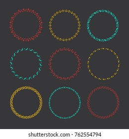 Holiday collection of vector graphic circle frames. Wreaths for Christmas design