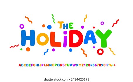 Holiday color red font, fun gift. English alphabet and numbers sign. Vector illustration