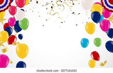 Holiday Colorful  garlands with confetti and air balls isolated on white background