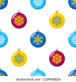 Holiday colorful seamless pattern. Background with christmas balls. Template for design of wallpaper, gift paper, textile covers, backgrounds, greeting cards. Vector illustration.