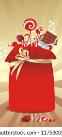 holiday composition - a gift sack with candy and sweets