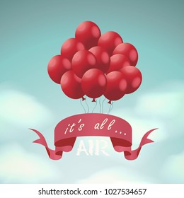 Holiday  composition with  red ballons and ribbon. Vindage design. Vector illustration.