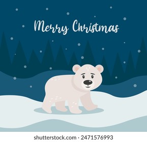 Holiday concept. Bear in the North. Portrait of a bear. Happy Holidays. Greeting concept. Ideal for print, postcard or label. New Year card. Vector illustration.