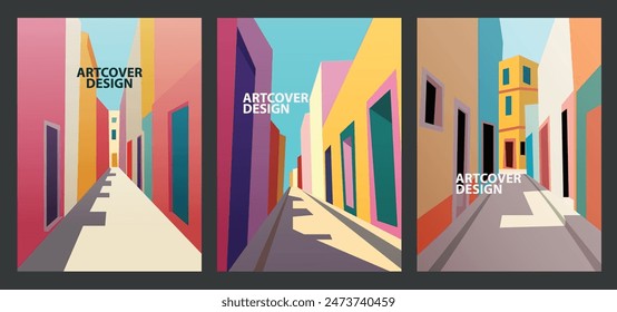 holiday concept cover. travel, city, village, town. summer spring vacation. happy weekend, minimal vector art illustration
