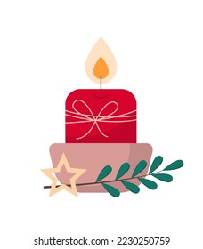 Holiday Concept. Cute candle to create a cozy atmosphere. Vector illustration on white background.