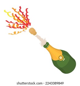 Holiday concept icon isometric vector. Open bottle of champagne with confetti. Celebration, event