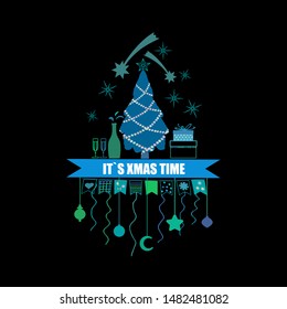 Holiday concept of New Year or Christmas announcement party, greeting, invitation. Vector design template.
