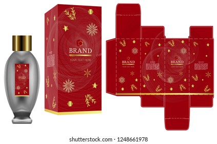 Holiday concept packaging design, Label on cosmetic container with red luxury box template and mockup box. illustration vector.	