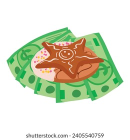 Holiday cookie icon isometric vector. Gingerbread cookie on dollar banknote icon. Dessert, sweet food
