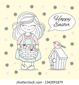 HOLIDAY COTS Easter Great Religious Holy Holiday Cartoon Girl Vector Illustration Set