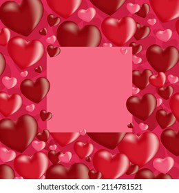 Holiday cover design 3d pink and red hearts Suitable for social media post and web internet or postcard design for Valentine's Day Vector illustration Space for text