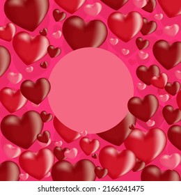 Holiday cover design 3d pink and red hearts Suitable for social media post and web internet or postcard design for Valentine's Day Vector illustration Space for text