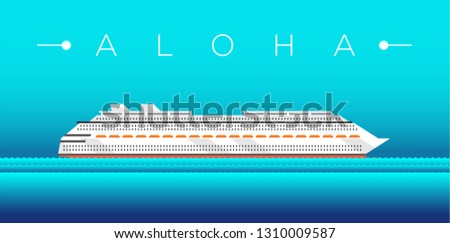Holiday Cruise Ship in Flat Vector Illustration Style on Blue Background