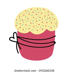 Holiday cupcake on a white background.Easter or birthday cake. Flat cartoon illustration 