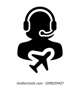 Holiday Customer service icon vector male person profile symbol for travel support helpline in glyph pictogram illustration