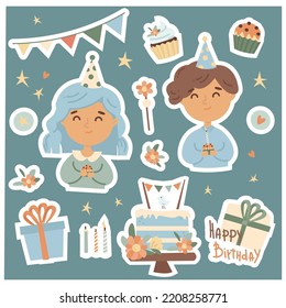 Holiday cute birthday elements. vector illustration for invitation, cards and decoration.