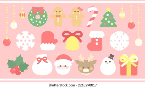Holiday cute icon set, pink