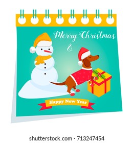  Holiday dachshund and winter scene. Christmas or New Year background. Perfect for the year of dog 2018