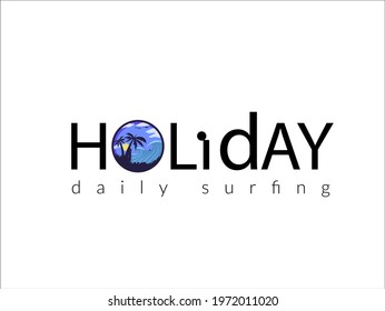 Holiday daily surfing. Flat illustration or symbol of tropical , beach, sea, sun. Can be used to t-shirt design.