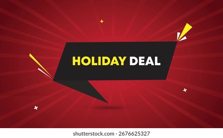 Diseño de Plantilla de Arte vectorial de Anuncio de Web de Festiva Deal con  de icono de insignia Formas grises negras blanco amarillo texto en negrita luz roja oscura sol brillante fondo de negocios abstracto para la promoción