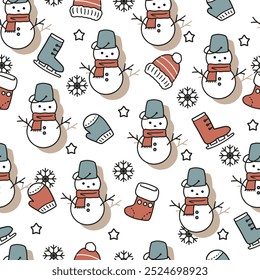 Holiday Decor Cheering Snowmen Delight Pattern. Ideal for festive textiles, wrapping papers, or seasonal decorations, this pattern brings a touch of winter's wonder to any project.