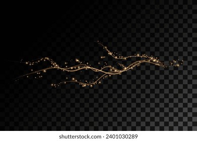 Holiday decor element in the form of a glowing sakura branch. Abstract glowing dust. Christmas background made of luminous dust. Vector png. Floating cloud of holiday bright little dust.	