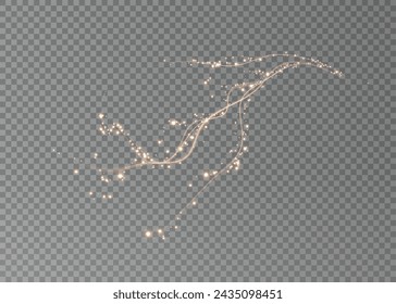 Elemento de decoración de vacaciones en forma de rama sakura brillante. Polvo brillante abstracto. Fondo de Navidad hecho de polvo luminoso. Vector png. Nube flotante de polvo brillante de vacaciones.