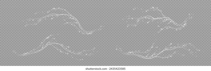 Elemento de decoración de vacaciones en forma de rama blanca brillante de sakura. Polvo brillante abstracto. Fondo de Navidad hecho de polvo luminoso. Vector png. Nube flotante de polvo brillante de vacaciones.