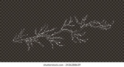 Elemento de decoración de vacaciones en forma de rama blanca brillante de sakura. Polvo brillante abstracto. Fondo de Navidad hecho de polvo luminoso. Vector png. Nube flotante de vacaciones de polvo brillante