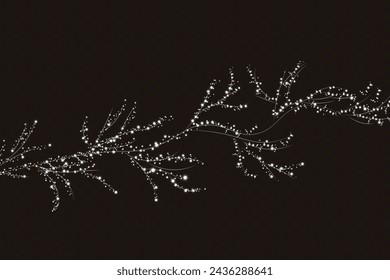 Urlaubsdekor-Element in Form eines leuchtend weißen Sakura-Zweiges. Abstrakter glühender Staub. Weihnachtshintergrund aus leuchtendem Staub. Vector png. Schwebende Wolke des Feiertags heller kleiner Staub