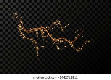 Elemento de decoración de vacaciones en forma de rama sakura brillante. Polvo brillante abstracto. Fondo de Navidad hecho de polvo luminoso. Vector png. Nube flotante de polvo brillante de vacaciones.