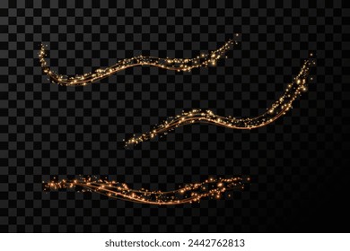Holiday decor element in the form of a glowing sakura branch. Abstract glowing dust. Christmas background made of luminous dust. Vector png. Floating cloud of holiday bright little dust.