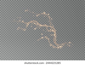Holiday decor element in the form of a glowing sakura branch. Abstract glowing dust. Christmas background made of luminous dust. Vector png. Floating cloud of holiday bright little dust.	
