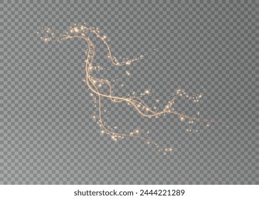 Holiday decor element in the form of a glowing sakura branch. Abstract glowing dust. Christmas background made of luminous dust. Vector png. Floating cloud of holiday bright little dust.	

