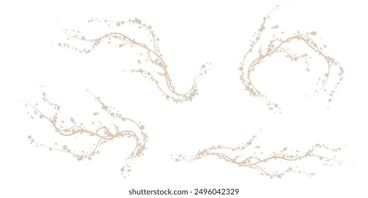 Elemento de decoración de Festiva en forma de una rama sakura brillante. Abstractas polvo brillante. Fondo de Navidades hecho de polvo luminoso. Vector png. Nube flotante de un poco de polvo brillante de vacaciones.