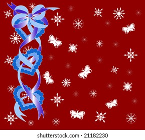 Holiday decoration  with the butterflies and the snowflakes