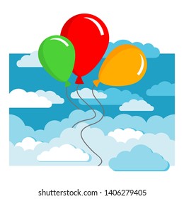 Holiday decorations - colorful air balloons flying through the cloudy sky - vector isolated illustration