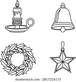 Holiday decorations featuring candle candleholder bell holly wreath star ornaments