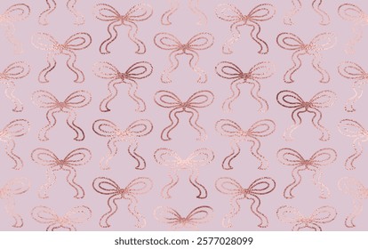 Holiday decorative seamless pattern for Valentine's Day with rose gold glitter bows.