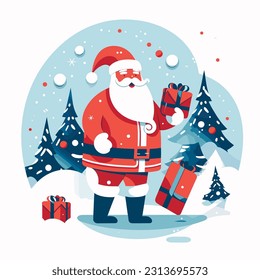 Holiday Delights: Festive and Joyful Illustrations for Christmas and New Year Celebrations with Santa Claus, Gifts, and Snowy Scenes