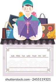Holiday, delivery announcement, Lunar New Year, Chuseok, family, delivery, courier, notification, hanbok, gift, greeting,