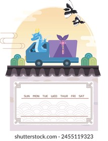 Holiday, delivery announcement, Lunar New Year, Chuseok, family, delivery, courier, notification, hanbok, gift, greeting,